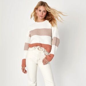Striped Knit Sweater - Cream, Brown, and Tan